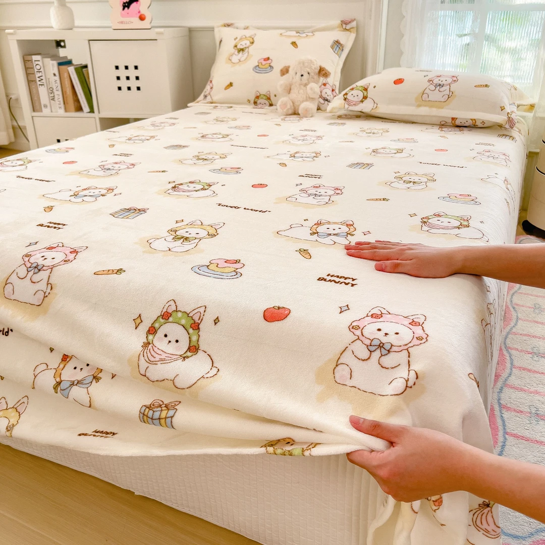 加厚牛奶绒床单单件秋冬季法兰绒单人学生宿舍加绒网红款印花被单