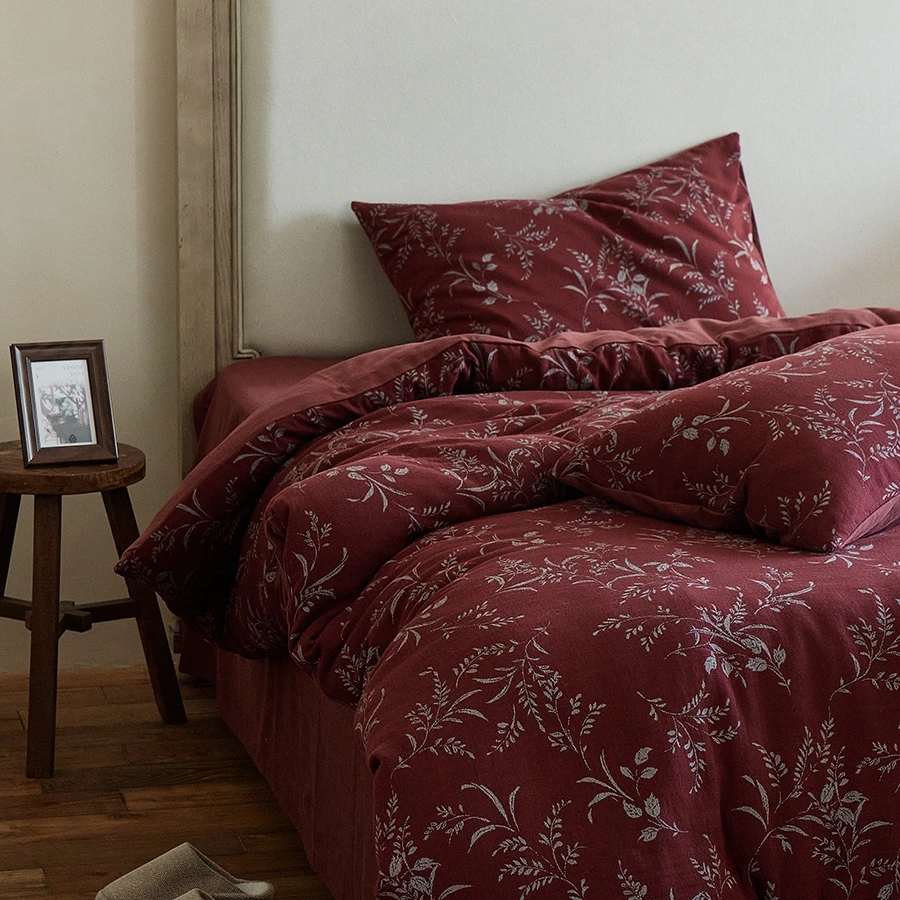 复古风全棉厚织提花四件套安哥拉红加厚全棉床单被套高级感四季款