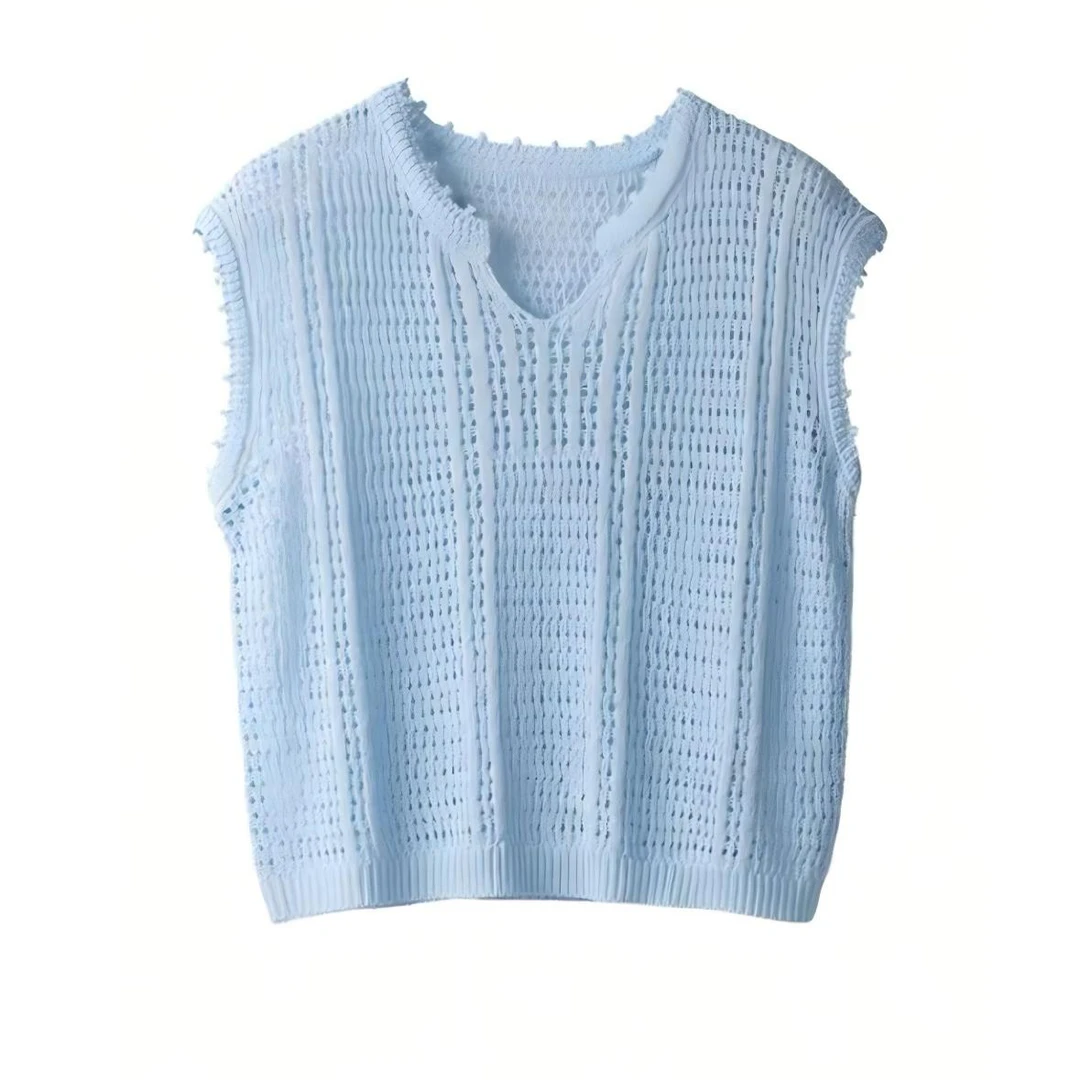 B 门店32&9！晴天T恤」奢感莱赛尔天丝亚麻镂空凉爽针织上衣女T4618