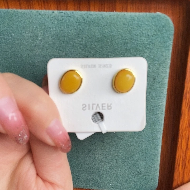 蜜蜡银S925镶嵌耳饰耳钉