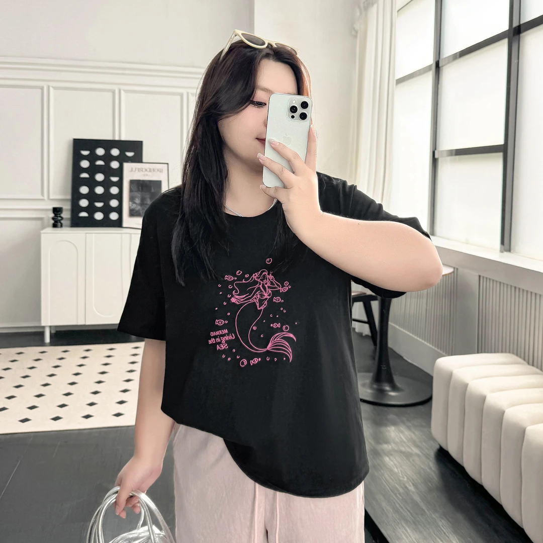 DX7526大码女装【童话美人鱼】 大码印花短袖t恤夏季200斤宽松上衣