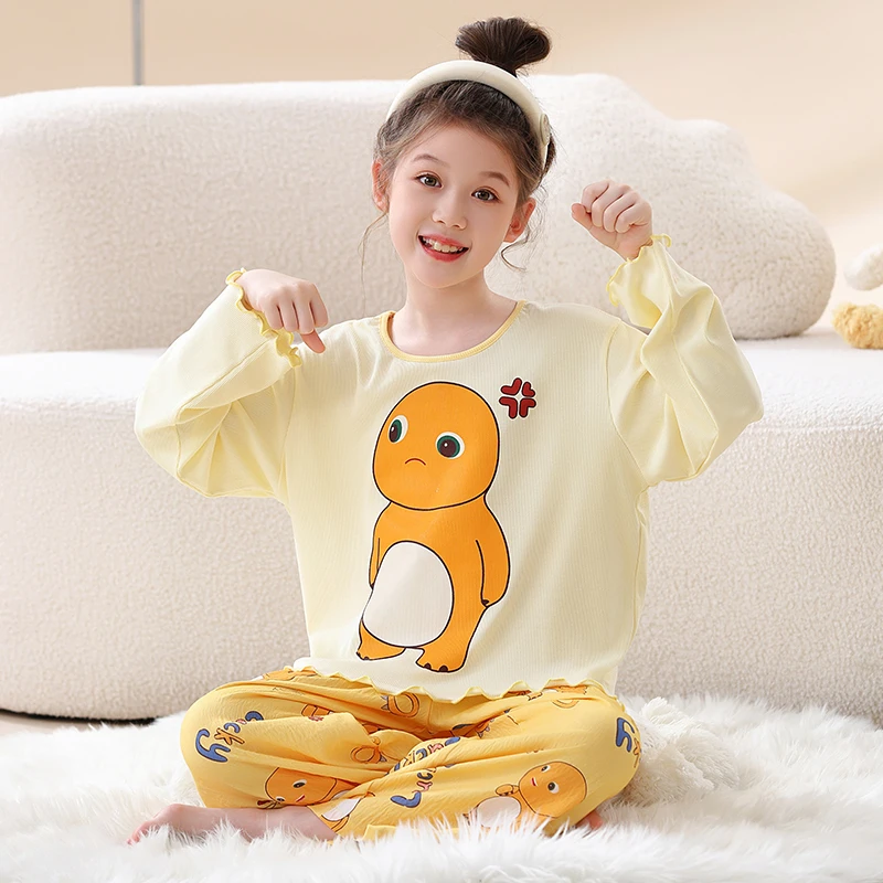 女童睡衣套装春秋可爱甜美长袖卡通小女孩云朵棉中大童奶龙家居服