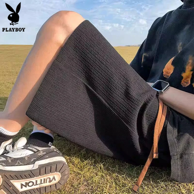 花花公子肌理感短裤男夏季薄款凉感透气五分裤美式潮牌宽松休闲裤