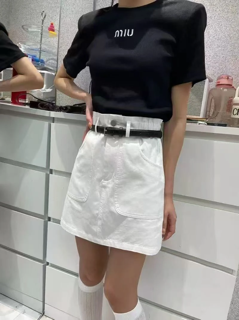 夏季新款高腰A字白色牛仔短裙女防走光休闲百搭包臀半身裙