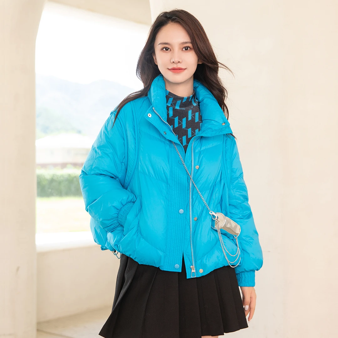 羽绒服女纯色时尚加厚保暖外套【52W719】