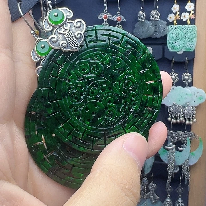 ****鱼翡翠银S925镶嵌耳饰