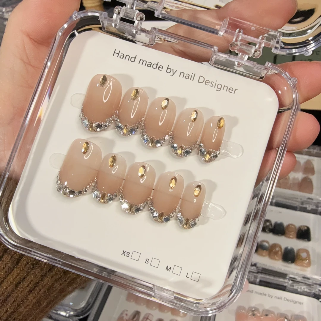 581【指尖钻】纯手工手绘裸色轻奢指尖闪钻纯欲显白可拆卸穿戴甲