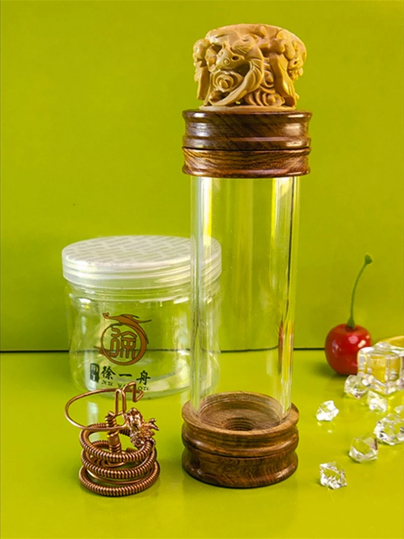 A48#徐一舟草花梨口黄杨木蒙心扎嘴竹蛉罐1.2紫铜云龙簧35*142*4