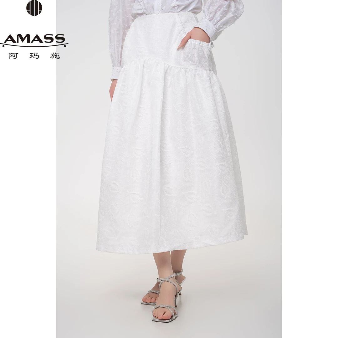 AMASS/阿玛施春夏新款高级感法式提花工艺浪漫复古半身裙 5200378