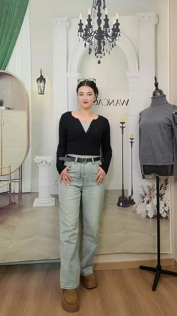 5082高腰牛仔裤复古宽松显瘦直筒休闲百搭微喇叭长裤包邮