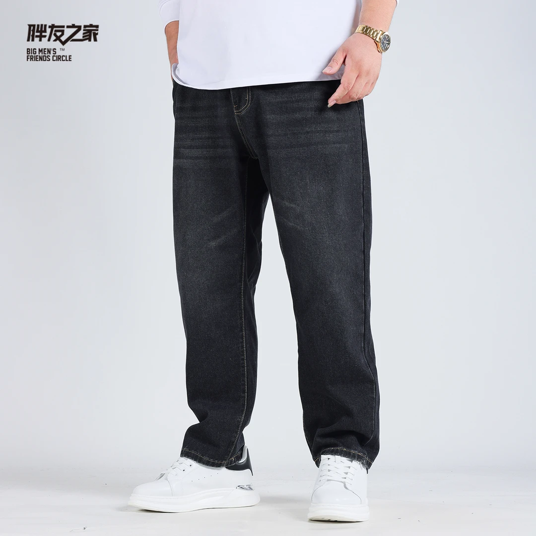 大码男装牛仔裤男美式宽松加肥加大百搭水洗弹力直筒长裤PC530602