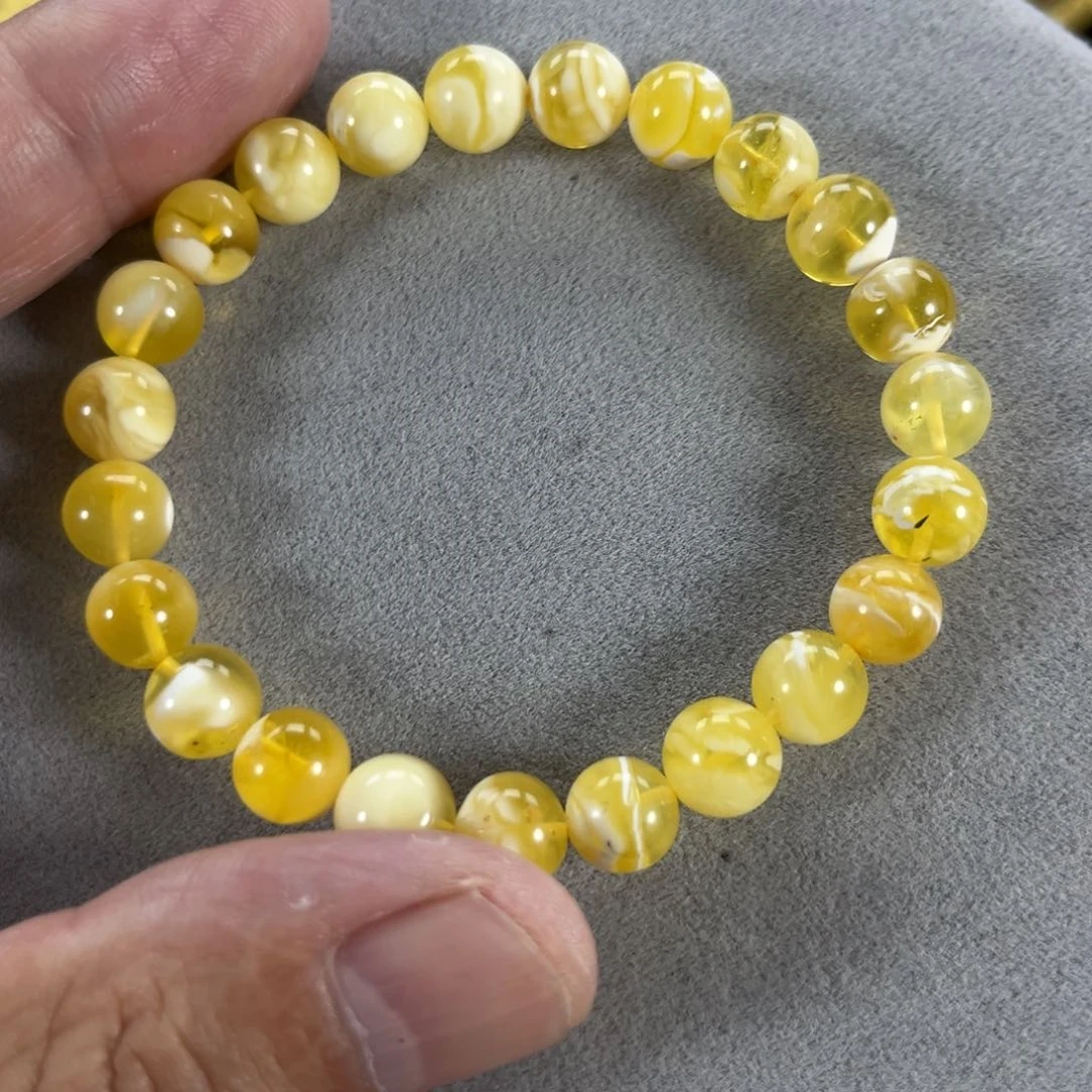 蜜蜡手链未镶嵌渃*纯天然俄料金瓷白