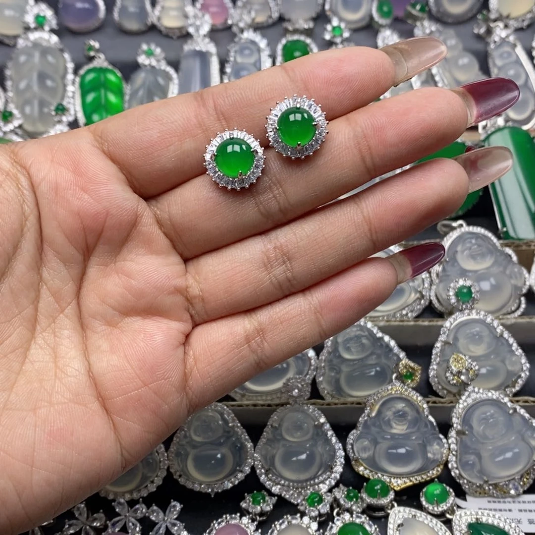 玛瑙/玉髓耳钉合金925银针