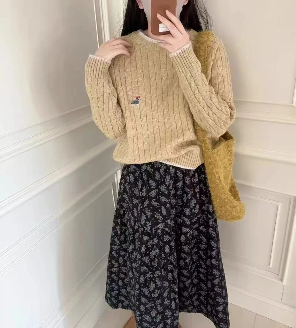 【反季清货6.11】七言家 黄色小绵羊刺绣麻花毛衣6