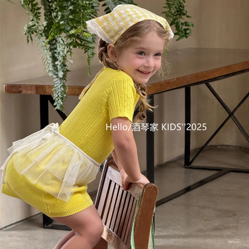 女童软美甜酷亮色针织短袖连衣裙春季新品韩系女宝宝可爱弹力裙子