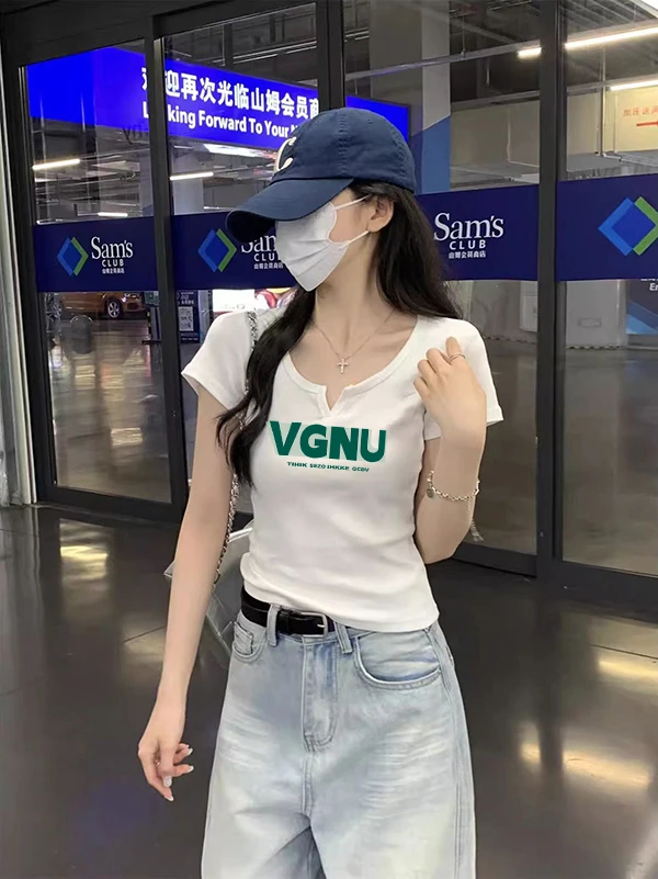纯欲辣妹半开领短袖T恤女2025新款夏装修身短款百搭显瘦上衣白色