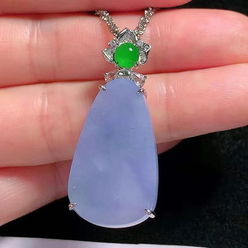 冰紫吊坠天然翡翠A货ws/myf3.29气质冰透挂坠镶嵌