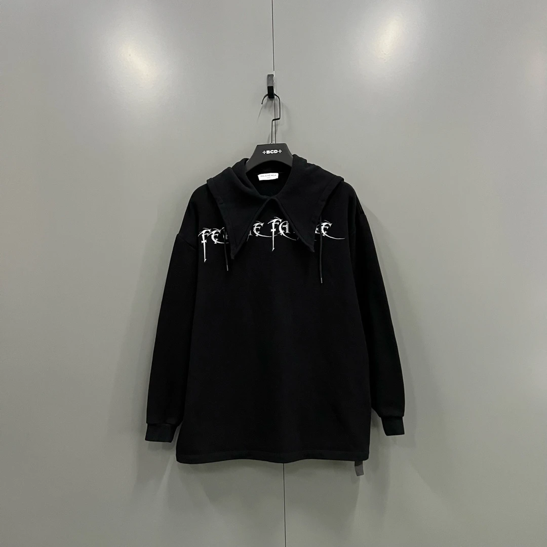 95新 Balenciaga/巴黎世家 （cc1）黑色logo字母印花帽衫M码/604491