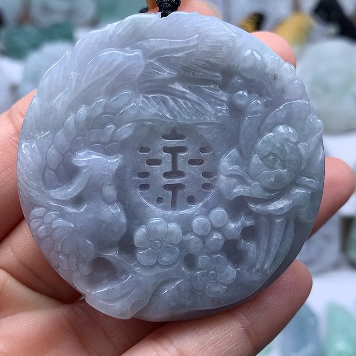 翡翠未镶嵌颈饰山水双喜临门两面工艺福利