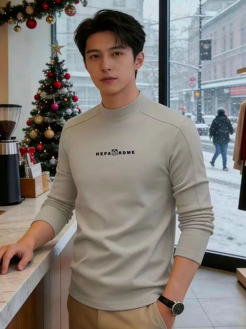 加厚半高领双面绒超柔保暖秋冬长袖中领男士德绒打底（中山）