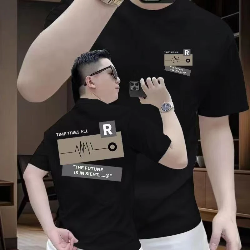 2025美式潮牌男士纯棉T恤圆领上衣印花时尚宽松短袖打底衫夏季