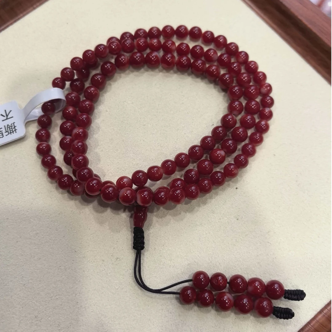 纯天然红珊瑚6mm左右佛珠手串