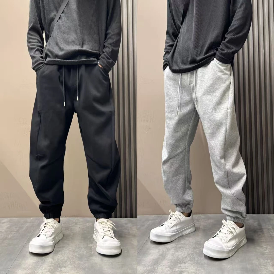 男秋季立体剪裁束脚休闲裤潮流高级感男士裤宽松裤子纯色弯刀卫裤