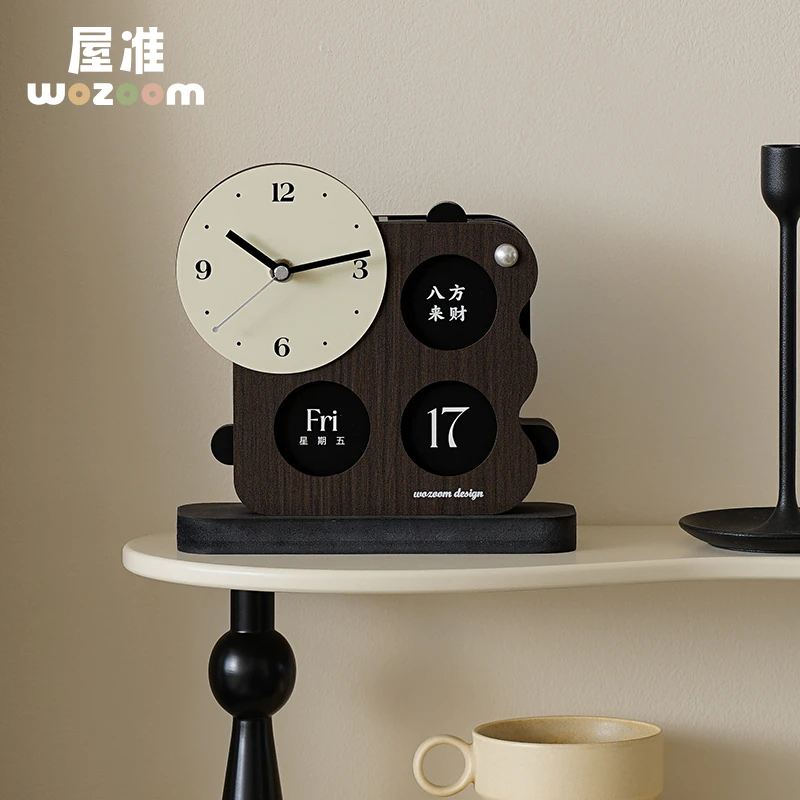 WOZOOM屋准创意时钟摆件入户玄关摆台式钟表客厅桌面日历装饰礼物