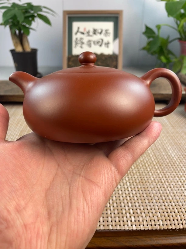 宜兴原矿紫砂壶朱泥半月260CC红泥紫砂茶具