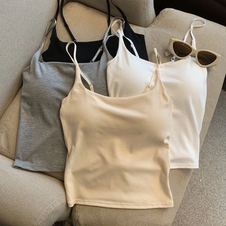 无痕美背小吊带背心女带胸垫外穿内搭显瘦设计感打底上衣夏季薄款