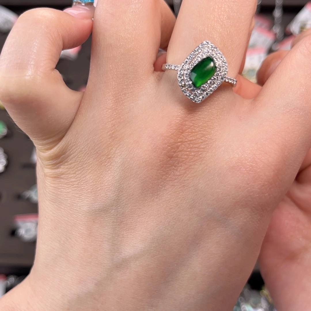 翡翠戒指银S925镶嵌658888