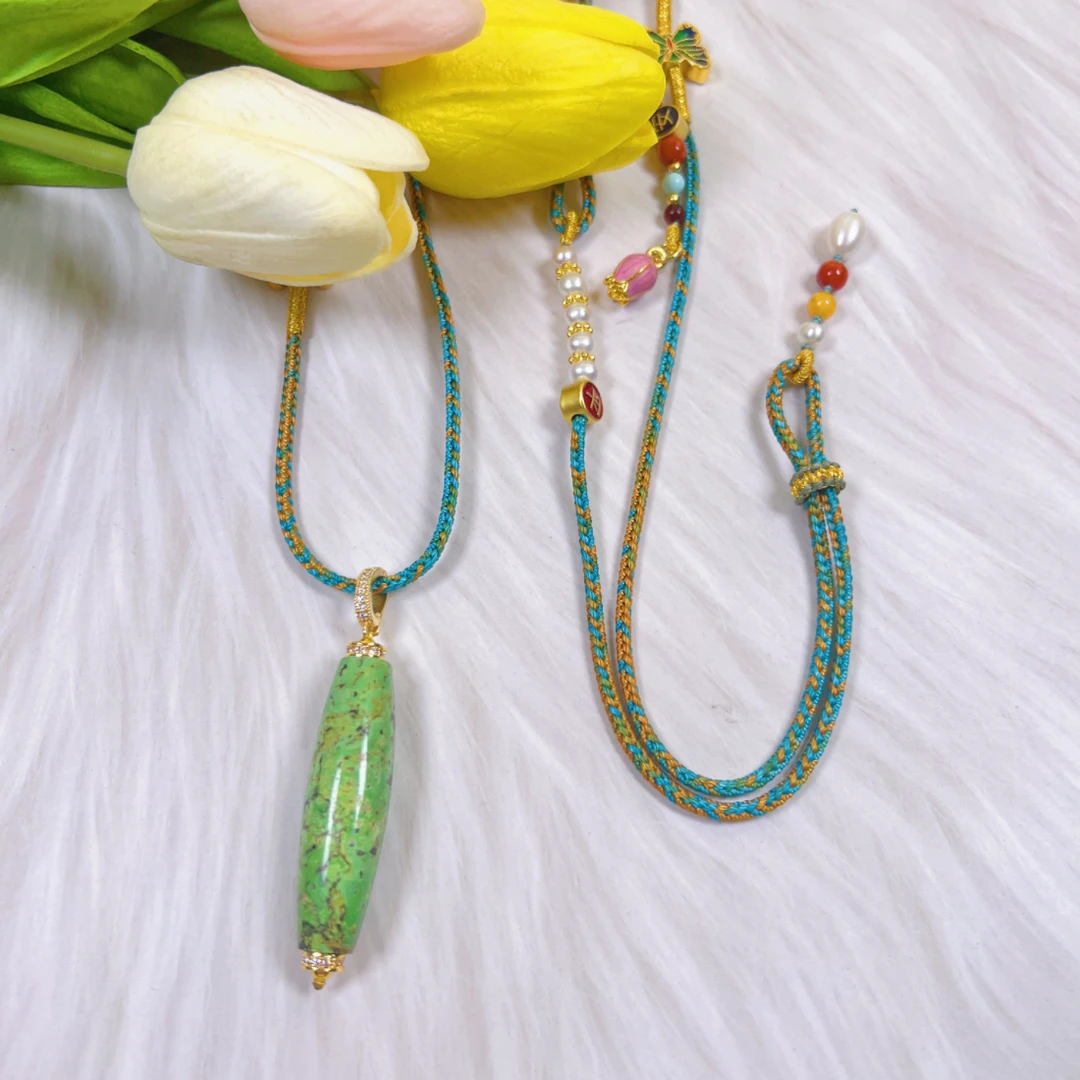 天然绿松石天然珍珠稀有色菜籽黄桶珠锁骨链多样性随发一条