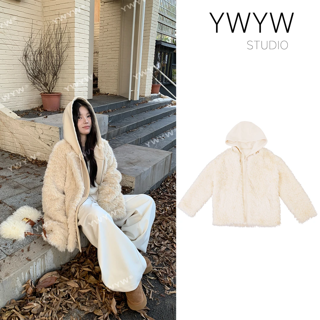 【YWYW24F/W】秋冬绒感扣式连帽拉链加厚保暖卫衣3550