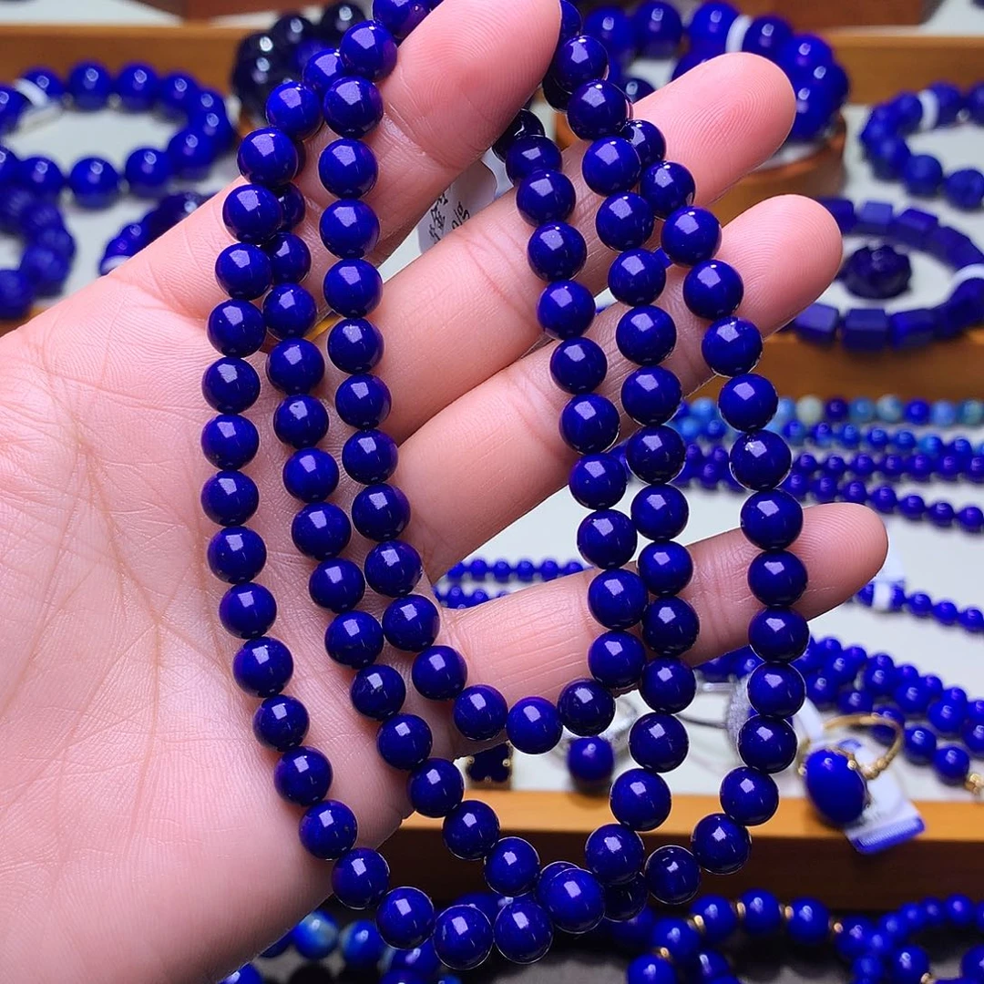 青金石未镶嵌手串7m收藏级高瓷高油亮紫108佛珠4697