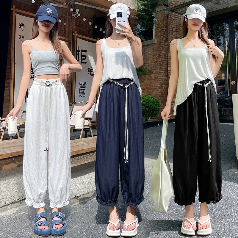 实拍牛仔花苞灯笼裤女2025夏季薄款宽松显瘦百搭九分休闲裤子