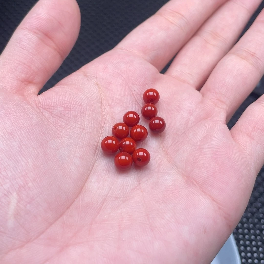 南红玛瑙6mm柿子红圆珠一组10颗未镶嵌