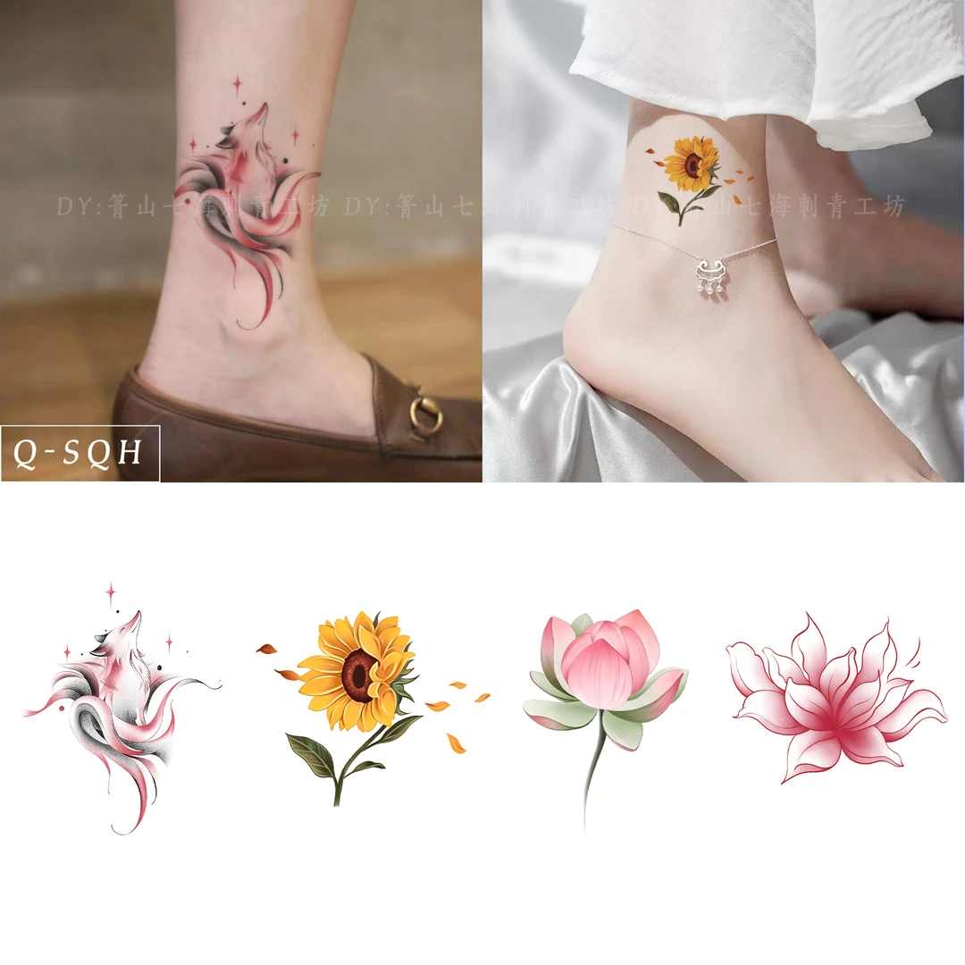 脚踝纹身贴纸防水持久女款高级感小众性感锁骨遮疤手臂仿真小清新