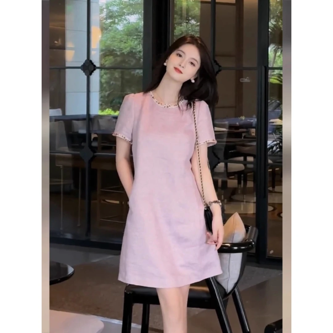 法式粉色小香风连衣裙女夏季2025新款轻奢高级感气质名媛高端裙子