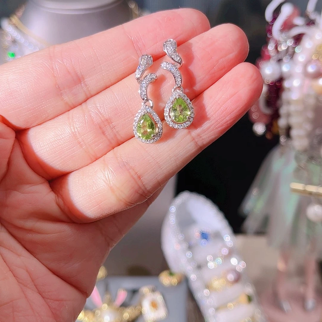 绿柱石耳饰银S925镶嵌