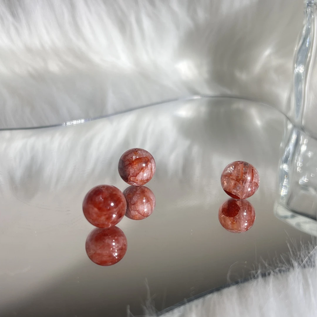 天然牛血红红胶花圆形单珠