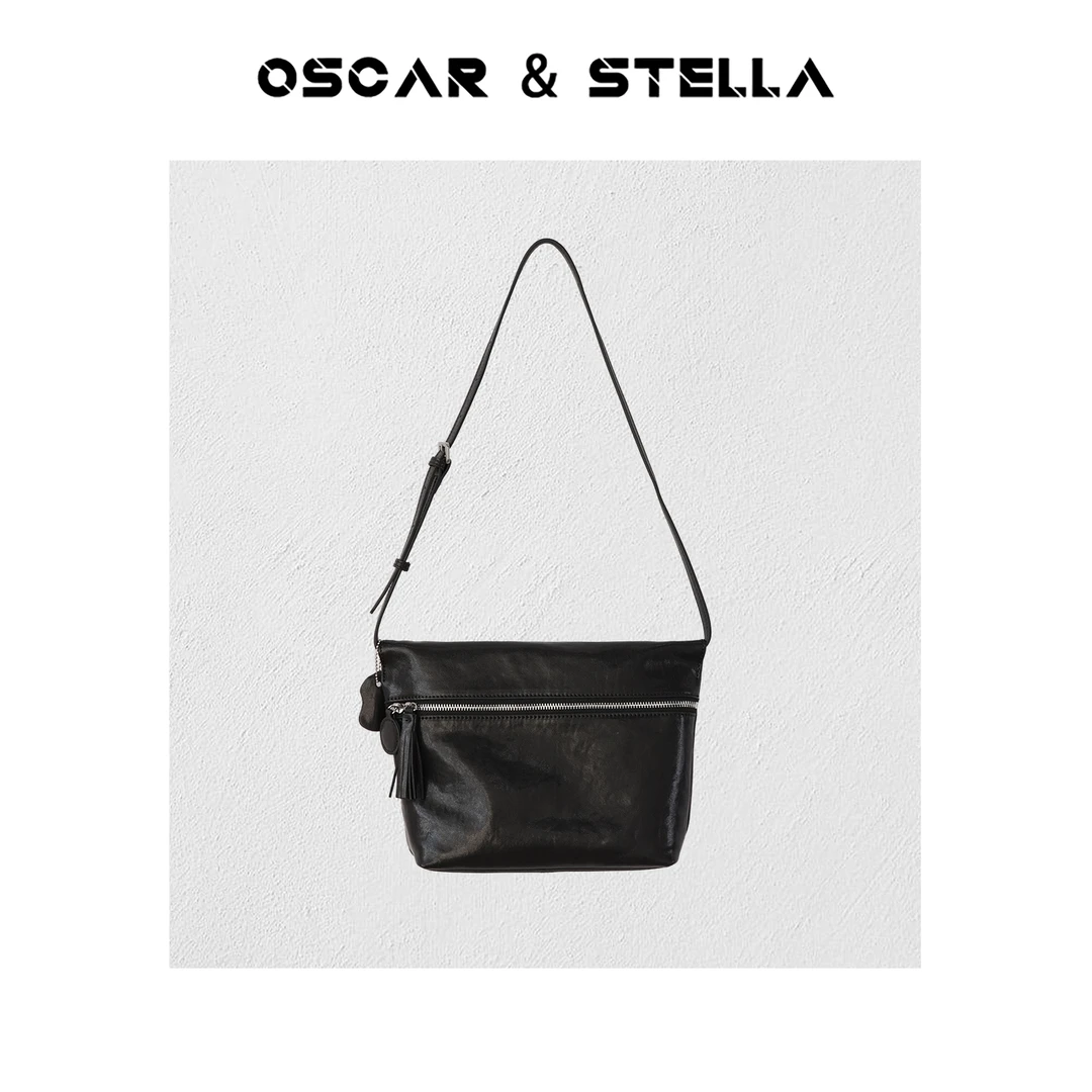 OSCAR&STELLA小众简约纯色百搭头层牛皮街头休闲单肩包387-6833