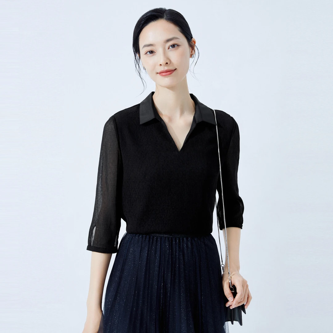 【婷婷专属】【微褶衬衫】夏季款休闲翻领飘逸纯色直筒套头上衣女