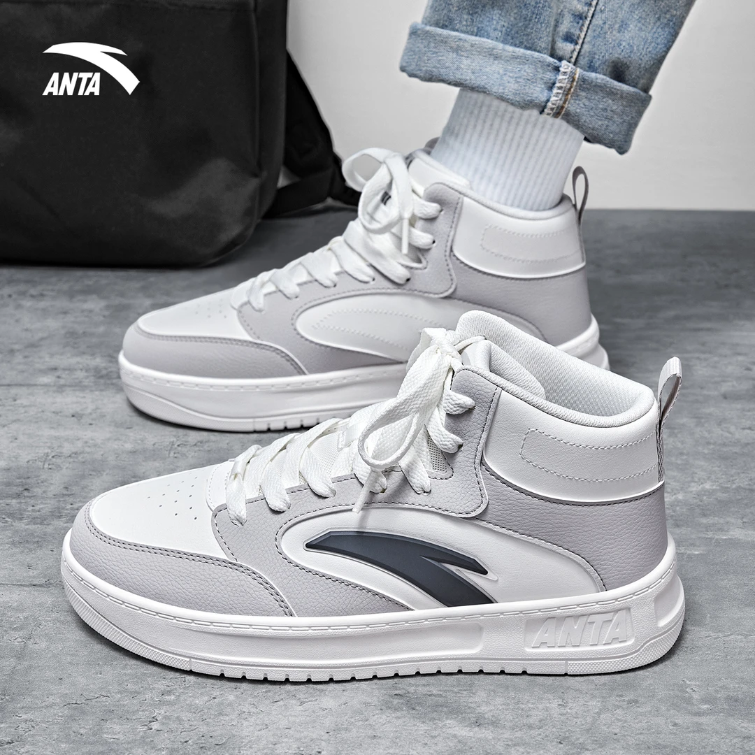 安踏板鞋男鞋2025冬季高帮厚底增高学生休闲鞋子黑色轻便休闲鞋