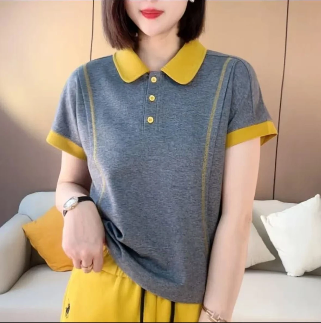 2025夏季新纽扣气质百搭简约翻领女装短袖4.8