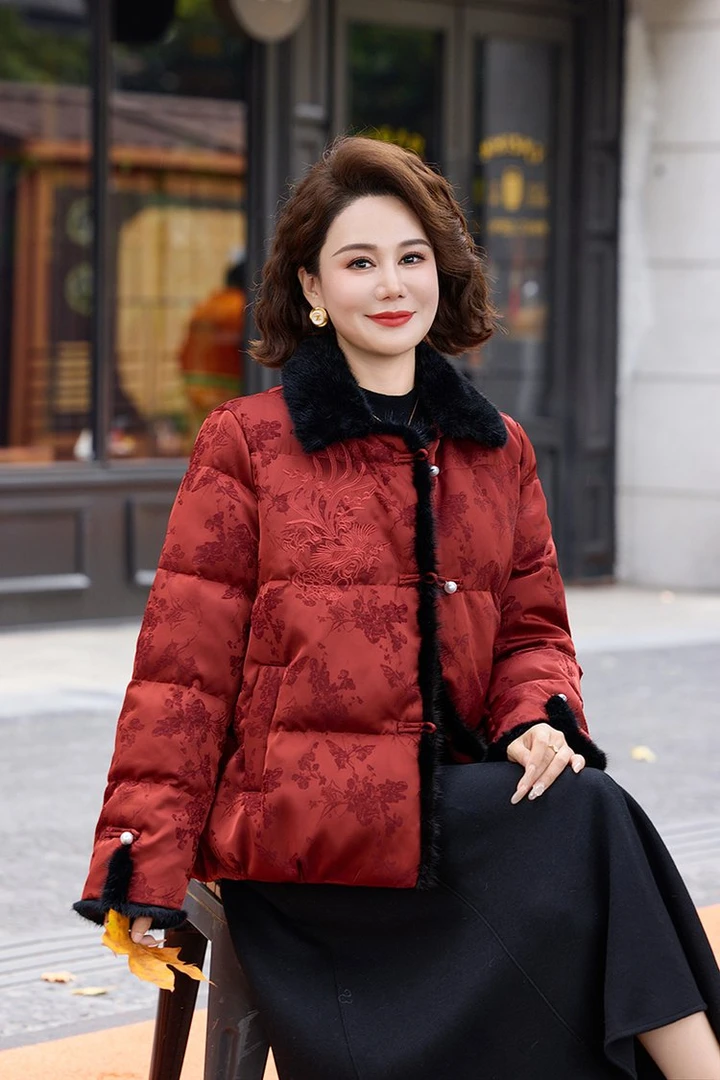 加大码妈妈装冬季时尚洋气国风保暖棉服中老年喜婆婆喜宴棉袄外套