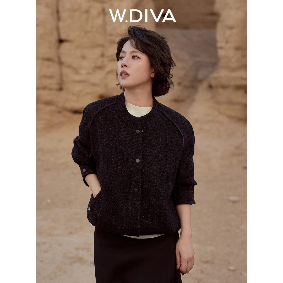 W.Diva【垂幕】插肩袖花呢圆领拉链外套老钱风松弛感女装53C202692