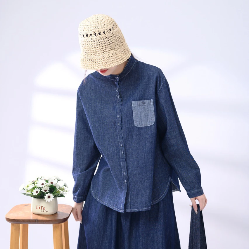 女牛仔衬衣长袖休闲宽松日系牛仔衬衫纯棉水洗ST04