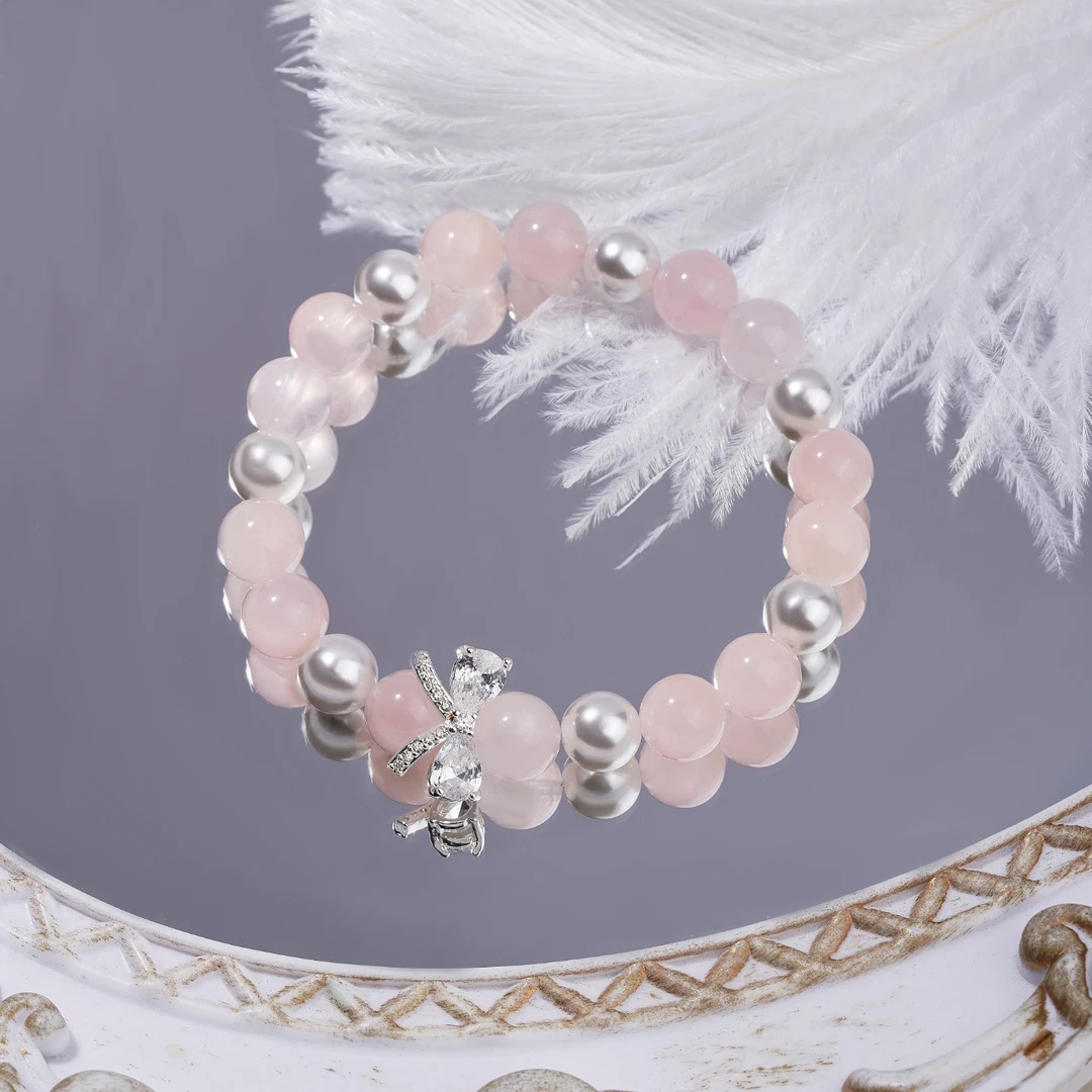 【贝壳糖匣】天然粉水晶搭配贝珠设计手串