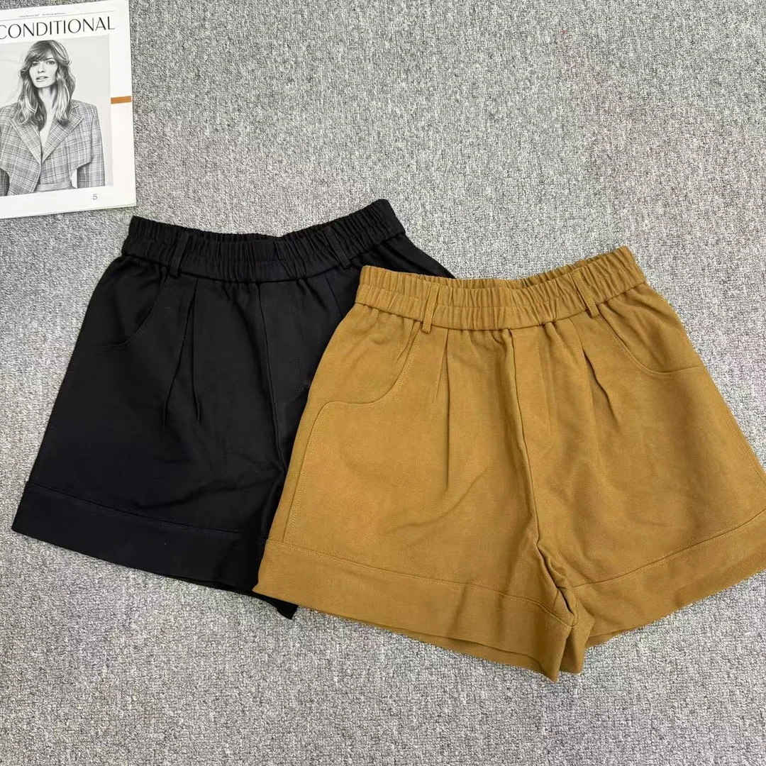 【周周家】5143濮院春季绵羊毛短裤纯色女士松紧腰休闲时尚街头风