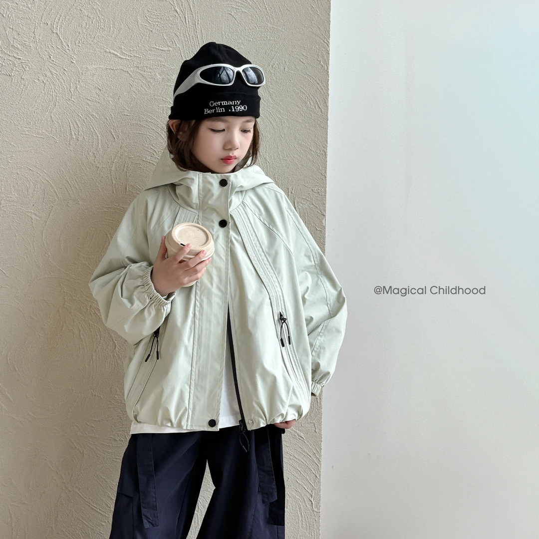 女童洋气宽松外套儿童冲锋衣韩版开衫2025秋季新款上衣Q13733